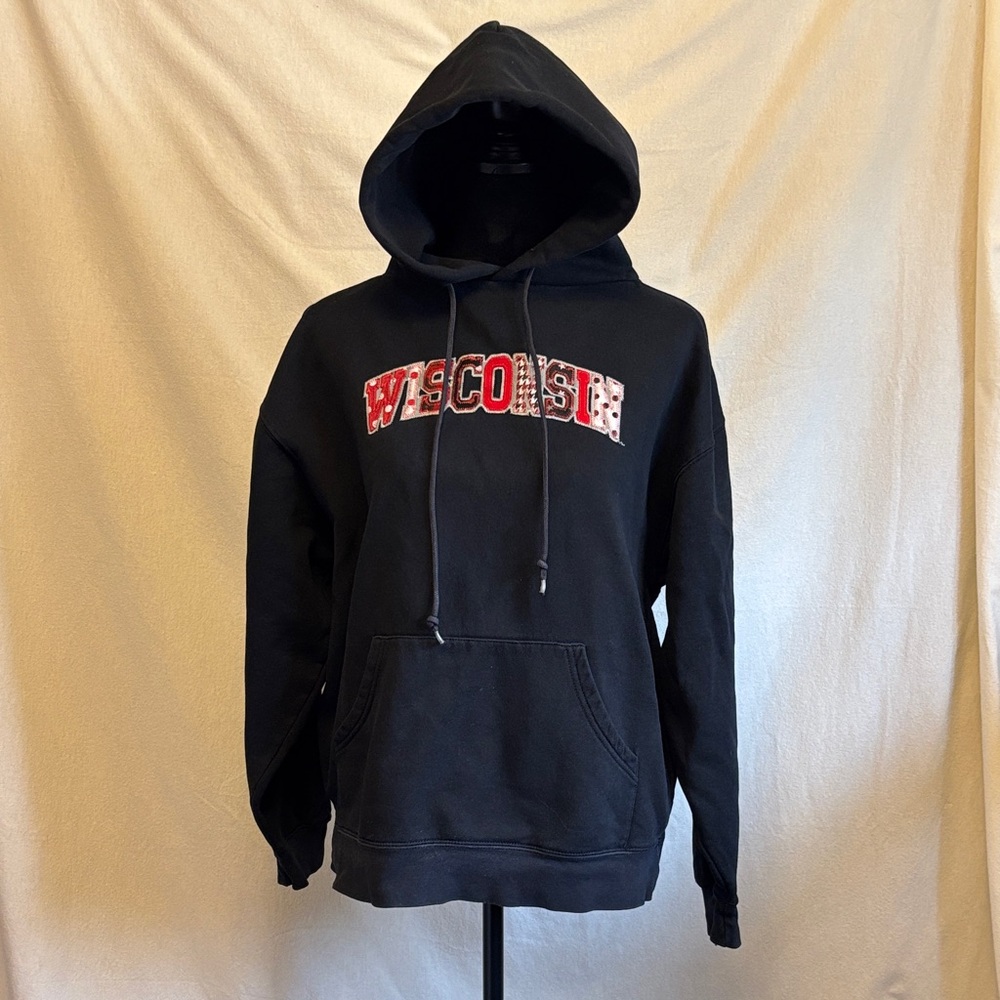 Black JansportWisconsin Embroidered Hoodie